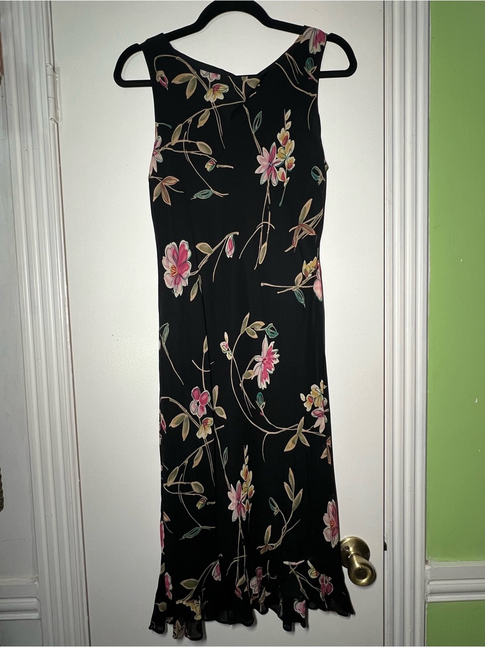 Donna Ricco Black Maxi Dress with Pink Floral Print